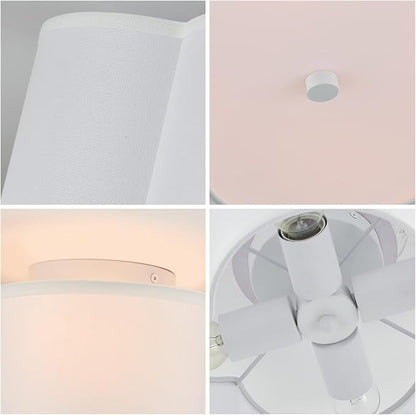 Semi Flush Mount Ceiling Light Fixture, Modern Close to Ceiling Lamp with Cream White Fabric Drum Shade for Nursery Kids Room Bedroom Kitchen Hallway Entryway 4-Light