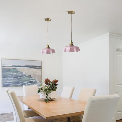Brass Glass Pendant Lights,Mid Century Pendant Island Light,Vintage Hanging Lights for Dining Room Kitchen Bedroom Outdoor,Color Pink