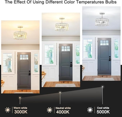 Lxybcce Modern Crystal Ceiling Light, Chrome Semi Flush Mount Ceiling Lighting Fixture, Hallway Light Fixtures Chandelier for Kitchen, Bedroom Dining Room Hallway Closet, 3-Light, 12 Inch