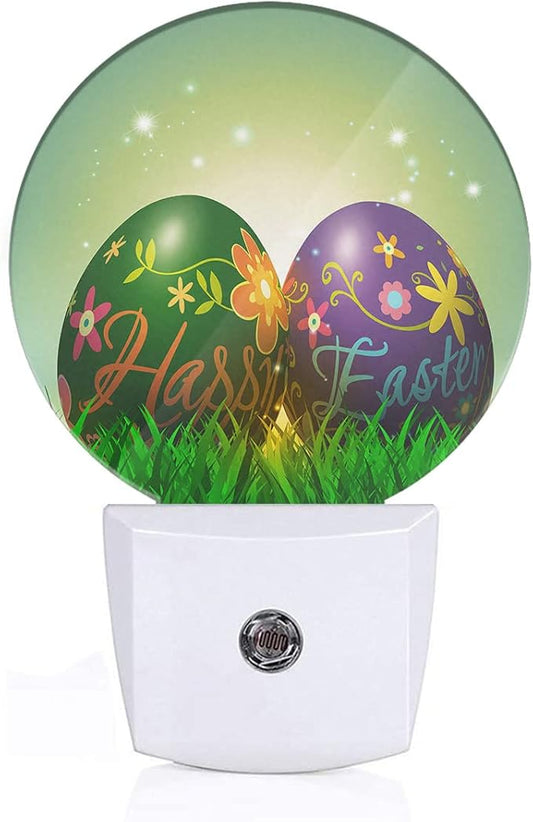EKOBLA Happy Easter Plug-in Night Light, Colorful Easter Egg LED Nightlight with Auto Sensor for Bedroom & Bathroom