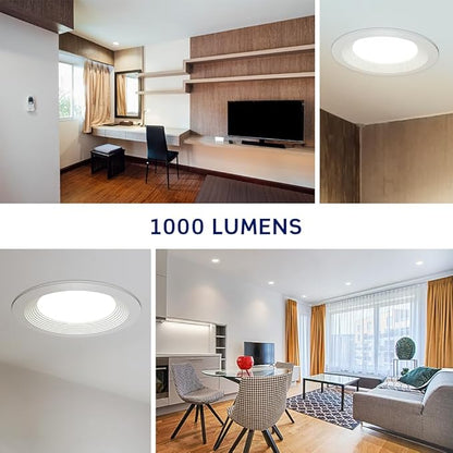 Leviton in. 2 Hour Fire-Rated Round Baffle Slim LED Canless Downlight, 1000 Lumens, 5 CCT Color Selectable 2700K-5000K, Dimmable, IC Rated, 4