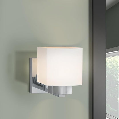 Design House Dove Creek Wall Light Sconce – Dimmable with Frosted Glass for Hallway, Bathroom, Foyer, Bedroom – Polished Chrome – Design House, 589663