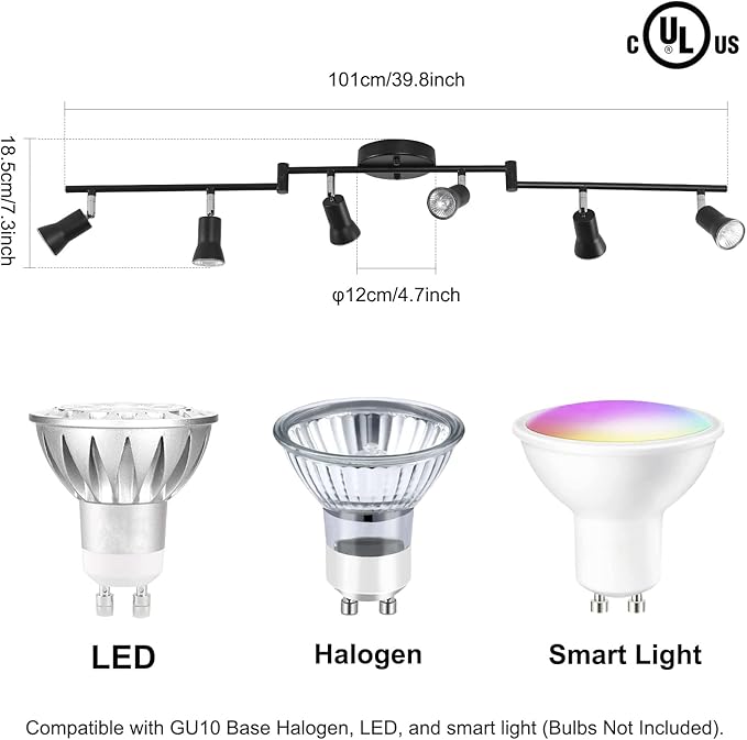 GLADFRESIT 6-Lights Track Lighting Kit, Ceiling Spot Light with Adjustable Light Pole and Matte Black Lamp Holder for Kitchen Living Room Loft(Bulbs Not Included)