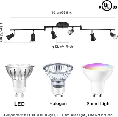 GLADFRESIT 6-Lights Track Lighting Kit, Ceiling Spot Light with Adjustable Light Pole and Matte Black Lamp Holder for Kitchen Living Room Loft(Bulbs Not Included)