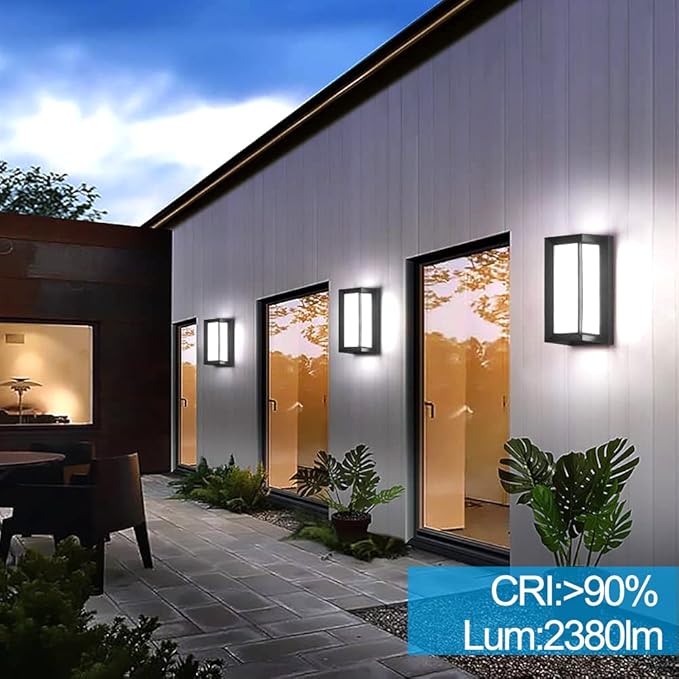 Sytmhoe Outdoor Wall Sconce Lights, 2Packs 24W 5000K Daylight White Aluminum Exterior Light Fixture Wall Mount Ip65 Waterproof, Led Porch Light for Garage Walkway Hallway Backyard Garden