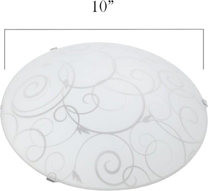 Simple Designs FM3000-WHT Round Flushmount Flush Ceiling Light with Scroll Swirl Design, White