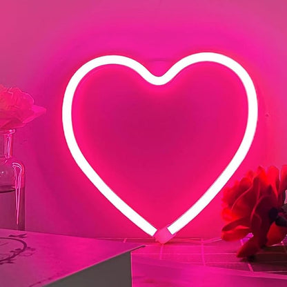 Pink Heart Neon Sign for Bedroom Decoration, Heart Led Light Sign 8.7×8.7 In Battery/USB Powered Romantic Love Hearts Neon Light for Wall Decor Art Kids Girl Room Wedding Party Valentine's Day Prsent