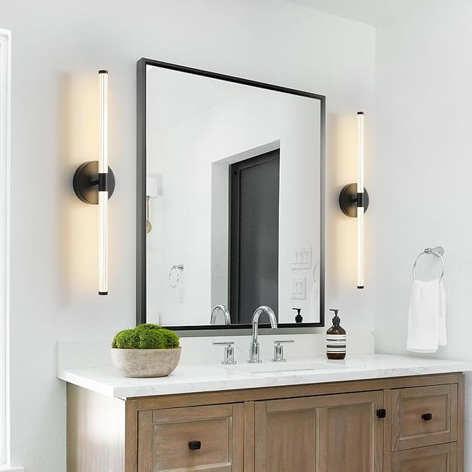 KUZZULL Wall Sconces Set of Two Matte Black LED Wall Lights Modern Linear Sconces Lighting Indoor Sconces Wall Decor Set of 2 Mounted Lamp for Living Room Wall Scones, Wall Lights Set of 2