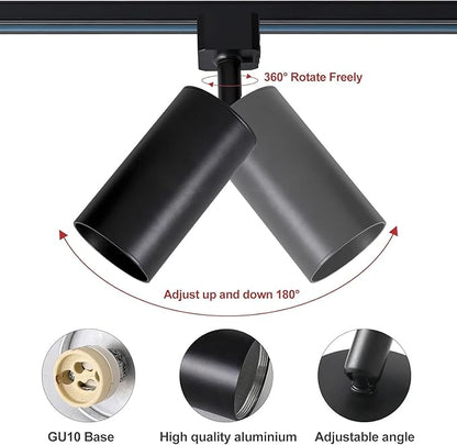 Plug in Track Lighting with Power Cord, 6-Light GU10 Track Lighting Kit with 6.6FT H Type Track Lighting Rails, Modern Kitchen LED Track Lighting Fixtures Ceiling Spot Light, Black (No Bulbs)