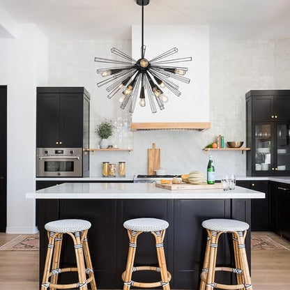 10-Light Black Sputnik Chandelier, 33" Modern Starburst Dining Room Light Fixture, Adjustable Height Rustic Solid Metal Large Sputnik Chandeliers for Living Room Bedroom Kitchen Foyer