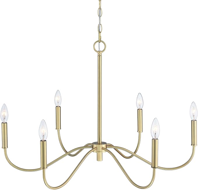 6-Light Gold Chandelier, Modern Gold Pendant Light, Adjustable Height Farmhouse Chandelier, Ceiling Light Fixture for Dining Room Bedroom Foyer Living Room Kitchen Island