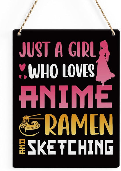 Anime Decor, Funny Just a Girl Who Loves Anime Wood Sign,Rustic Anime Lovers Wooden Hanging Plaque for Home Living Room Girl Bedroom Wall Art Decoration