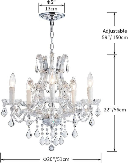 Saint Mossi 5 Light Crystal Maria Theresa Chandelier, Modern K9 Crystal Chandelier Lighting,Crystal Pendant Lighting Fixture for Dining Room,Bedroom,Living Room,H22 x W20 with Adjustable Chain