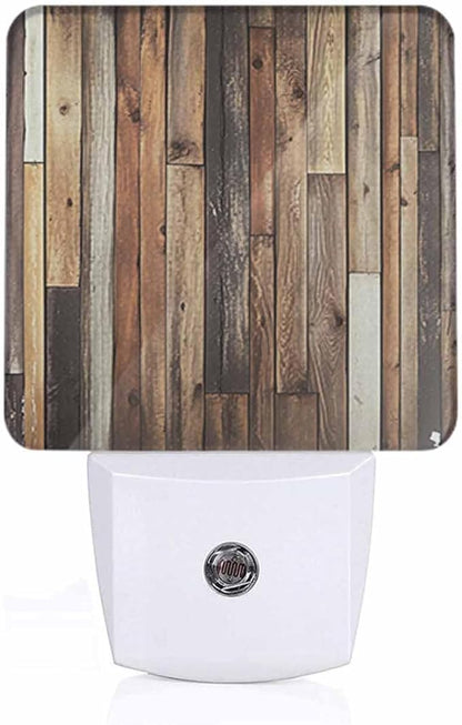 Old Wooden Planks Night Light Brown Vintage Style LED Night Lights Plug into Wall for Stairway Hallway Bedroom 0.5W Nightlight