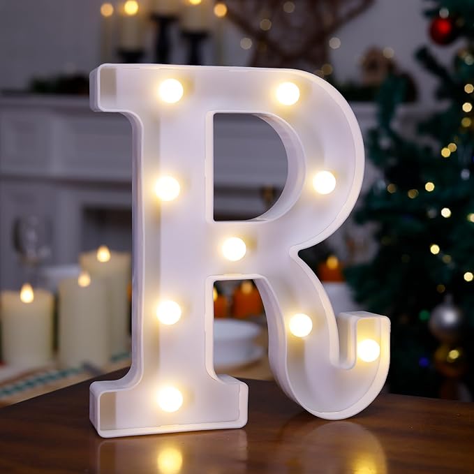 LED Marquee Sign Light Up Letters, Alphabet Light Up Sign, Battery Powered LED Letter Lights for Night Light, Wedding, Birthday, Party, Christmas or Home Decor (R)