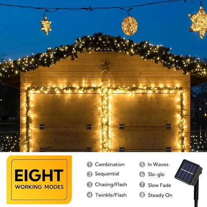 2 Pack Solar String Lights Outdoor, Total 100 LED Each 20Ft with 8 Lighting Modes for Yard, Fence,Balcony, Party,Christmas Tree Decorations (Warm White Light)