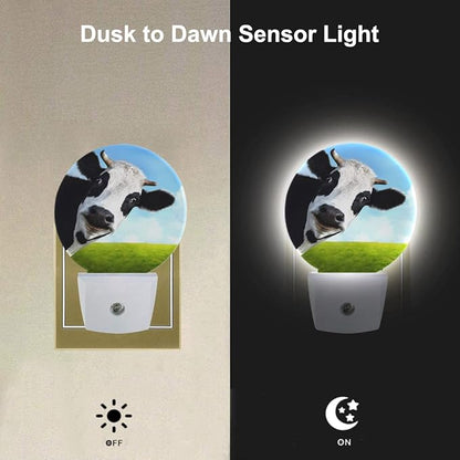 EKOBLA Dairy Cow Plug-in Night Light, Black & White Farm Cow LED Nightlight with Auto On/Off for Bedroom, Bathroom & Living Room