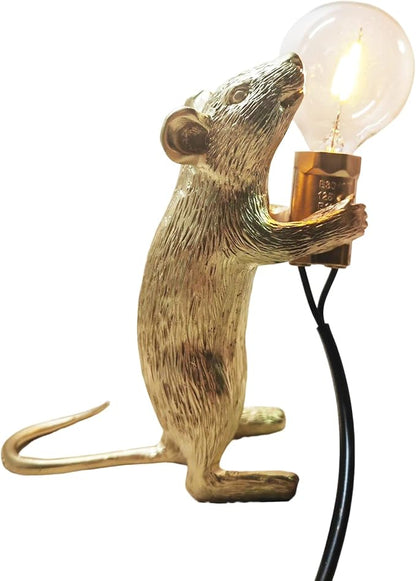 NorDiem Modern Cute LED Resin Animal Mouse Table Lamp Art Mouse Children's Bedside Gift Desk Lights Small Mini Mice lamp(Gold Standing)