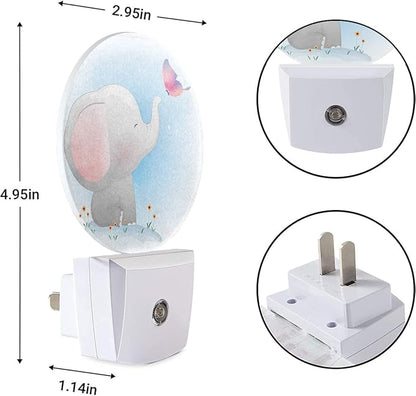 EKOBLA Plug-in Cute Elephant Night Light, Watercolor Elephant & Butterfly Design, Dusk to Dawn Sensor, Safari Animal Nightlight Decor for Boys Girls Bedroom Bathroom