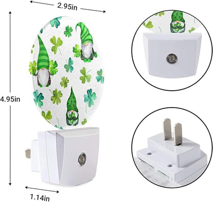 EKOBLA St. Patrick's Day Gnome Plug-in Night Light, Green Shamrock Clover LED Nightlight with Auto Sensor for All Ages