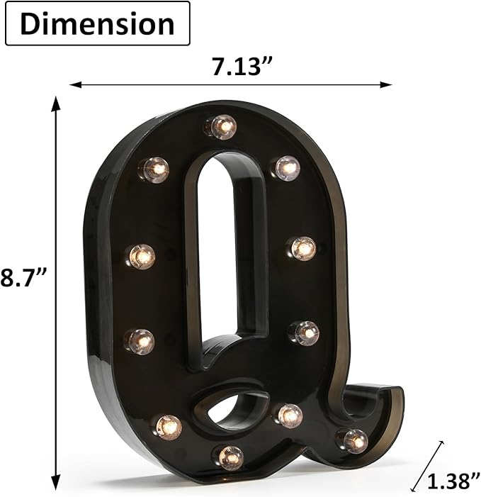 OYCBUZO Light Up Black Alphabet Marquee Letters Sign LED Marquee Number Lights Sign for Night Light Home Bar Christmas Lamp Birthday Party Wedding Decoration Q