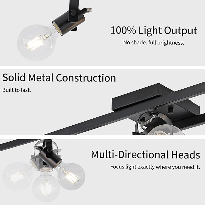 KEESFU 6-Light Black Track Lighting Fixtures Ceiling, Modern Kitchen Track Light Kit with 6 Rotatable Heads, for Kitchen, Hallway, Living Room (Bulbs Not Included)
