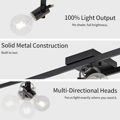 KEESFU 6-Light Black Track Lighting Fixtures Ceiling, Modern Kitchen Track Light Kit with 6 Rotatable Heads, for Kitchen, Hallway, Living Room (Bulbs Not Included)