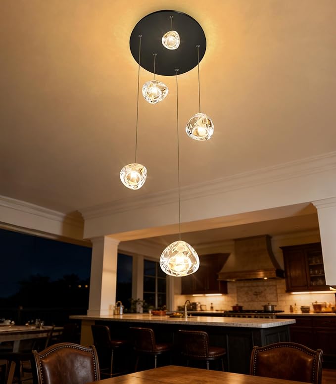 HAIXIANG Modern Glam Chandelier LED Kitchen Pendant Lights Island Lighting Remote Dimmable Fixtures Bubble Crystal Floating Chandelier Black Corner Pendants Light