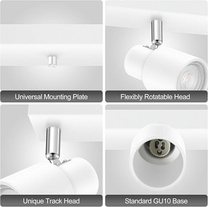 Plug in Track Lighting, 23" LED Track Light Fixtures Ceiling, White 4 Way Spotlight, Rotatable Light Head, Plug in Ceiling Light with Power Cord, Plug Wall Light for Kitchen Hallway Bar(GU10, NO Bulb)
