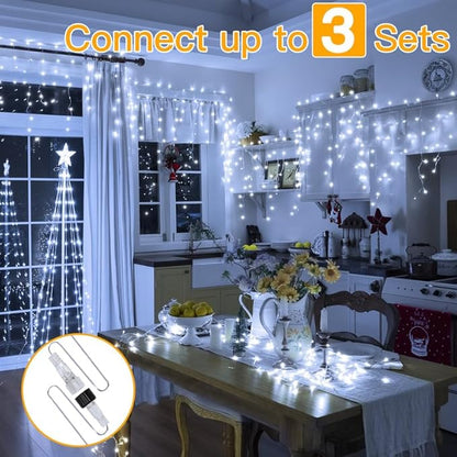 Ollny Icicle Lights for Outside 400LED 32FT, Cool White Christmas Light with Remote 8Modes Timers Waterproof, Plug in Connectable Hanging Lights for Outdoor Indoor House Roof Holiday