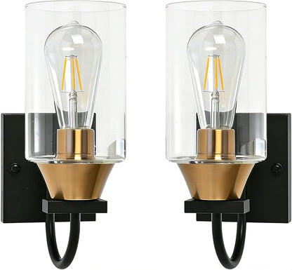 Bathroom Wall Sconces Set of 2,Black and Gold Farmhouse Lantern Sconces Set of 2,Side Light for Wall,Modern Hallway Wall Light(2 Pack) No Bulbs