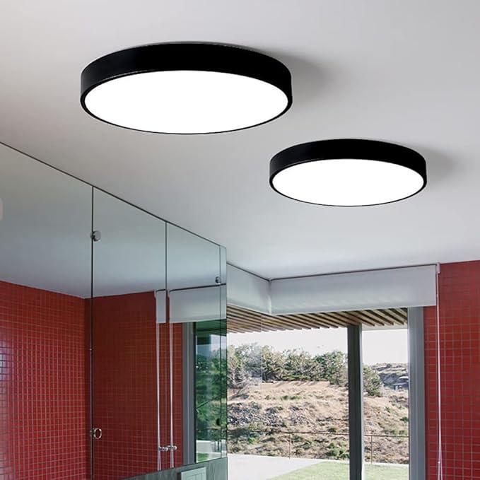 LED Ceiling Light Fixture,16 Inch Modern Round Recessed Ceiling Lights,Dimmable Light,Black 24W Close to Ceiling Lighting Flush Mount Living Room Bedroom,3000K-6000K