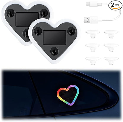 iFunyLED Car LED Interior Lights, Heart-Shaped Ambient Light for Windows, 8 Lighting Modes, Charging Through Type-c and Solar Energy, Car Decorations for Women Men, Pack of 2, (Multicolor)