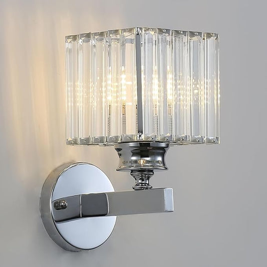 Hardwired Crystal Wall Sconces, Modern E27 Wall Lights, Silver Square Finish Wall Lamp for Living Room Bedroom Dining Room Hallway Entryway (Silver Square)