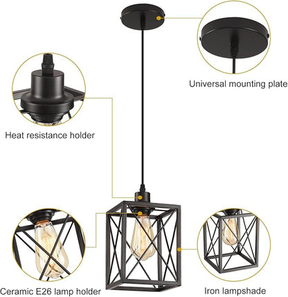 Farmhouse Pendant Light Fixture, Black Pendant Lights for Kitchen Island Industrial Lantern Pendant Light Fixtures with Light Shade, Adjustable Height Hanging Pendant Lighting