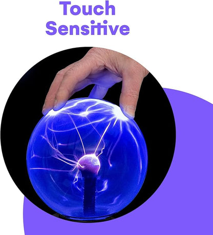 Kicko 10-Inch Plasma Ball - Blue Plasma Globe Touch and Sound Sensitive - Nebula Thunder Lightning Lamp Plug-in for Science Decor - Crystal Ball for Bedroom, Parties, Kids, and Home Decoration