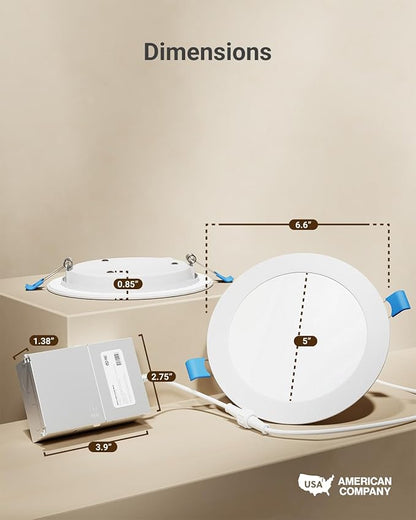 Sunco 4 Pack 6 Inch Ultra Thin LED Recessed Ceiling Lights Slim, 5000K Daylight, Dimmable, 14W=100W, Wafer Thin, Canless with Junction Box - ETL.