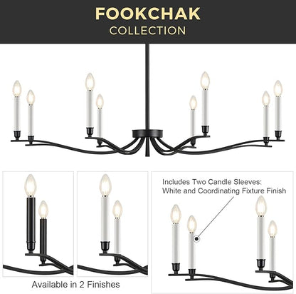 Black Chandelier, Modern Dining Room Light Fixture 8 Light Candle Chandelier Over Table 44in Metal Chandeliers Lighting for Living Room Entry Master Bedroom Bathtub Kitchen