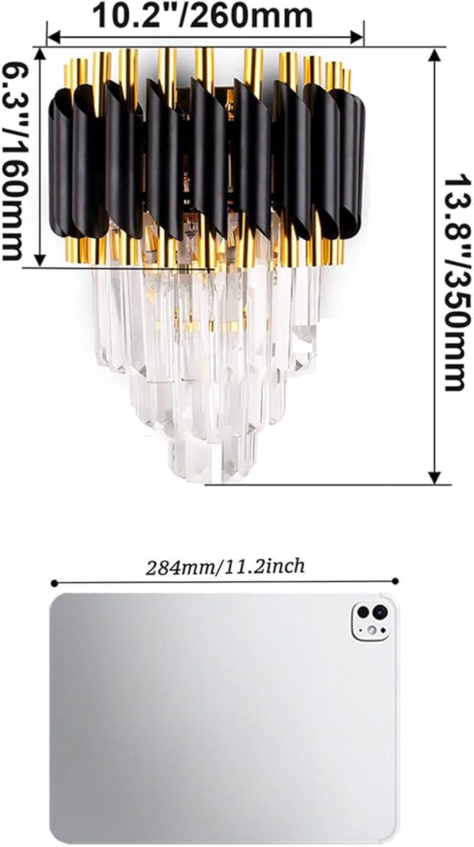 FRIXCHUR Crystal Wall Sconce Black Modern Lamp Mounted Light Fixture for Bedroom Bedside Living Room Hallway Bathroom 2X E12 Base