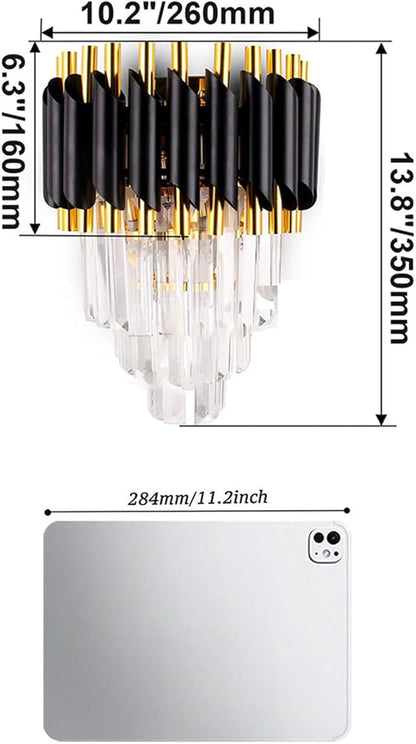 FRIXCHUR Crystal Wall Sconce Black Modern Lamp Mounted Light Fixture for Bedroom Bedside Living Room Hallway Bathroom 2X E12 Base