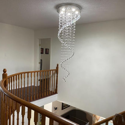 Elegance Spiral Chandelier for Dining Area, Modern Swirl Raindrop Chandelier Light Fixture for Foyer Hallway Crystal Chandeliers for High Ceilings, Modern Hanging Light D15 x H31 of CRYSTOP