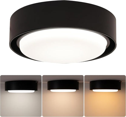 Black Flush Mount Ceiling Light, 12 Inch LED Metal Light Fixture, 3000K 4000K 5000K Dimmable Modern Lighting Fixture Ceiling for Bedroom Hallway Kitchen Bathroom