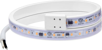 Maxxima 18 in. Hardwired LED Under Cabinet Strip Light, 690 Lumens, 3000K Warm White, Kitchen and Living Room 120V White Cove Lighting, No Power Supply Needed