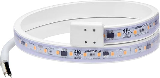 Maxxima 18 in. Hardwired LED Under Cabinet Strip Light, 690 Lumens, 3000K Warm White, Kitchen and Living Room 120V White Cove Lighting, No Power Supply Needed