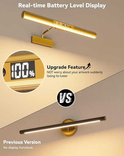 Skairipa Picture Light for Wall, 6000mAh Rechargeable Wireless Wall Lights Remote, 13'' Dimmable LED Art Painting Light with 3 Color Temps, Display for Gallery, Living Room, Hallway (Gold, 1Pack)