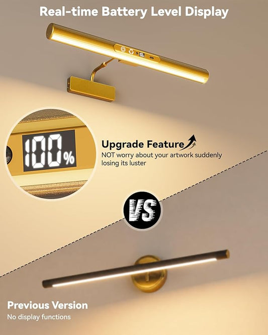 Skairipa Picture Light for Wall, 6000mAh Rechargeable Wireless Wall Lights, 13'' Dimmable Remote Magnetic LED Art Painting Light with 3 Color Temps, Display for Gallery, Living Room (Gold, 2Pack)