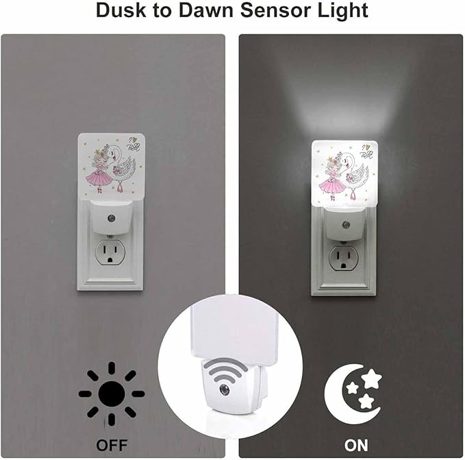 LED Night Light,Ballerina Girl with Swan LED Night Light Plug into Wall with Dusk to Dawn Light Sensor White Energy Efficient Nightlight for Bedroom Bathroom Hallway Living Room Kitchen