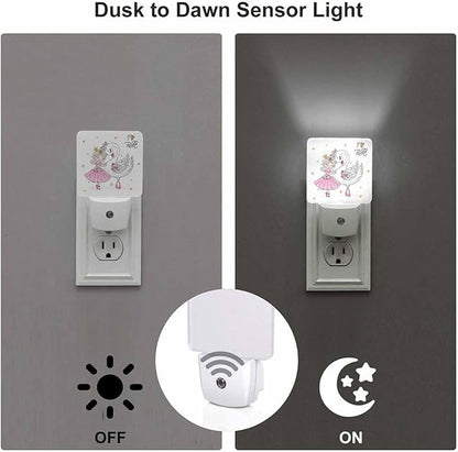 LED Night Light,Ballerina Girl with Swan LED Night Light Plug into Wall with Dusk to Dawn Light Sensor White Energy Efficient Nightlight for Bedroom Bathroom Hallway Living Room Kitchen