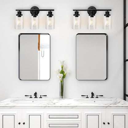 Unicozin Modern Bathroom Light Fixtures, 3 Light Vanity Lights, Black Wall Lamp with Clear Glass for Bathroom, Mirror, Living Room, Bedroom, Hallway, E26 Base