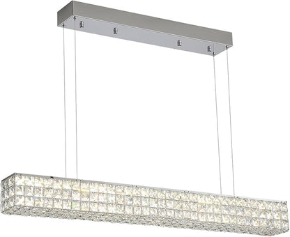 ykolupty Modern Crystal Chandelier Silver Rectangular Crystal Chandelier Contemporary Linear Pendant Ceiling Light Fixture for Living Dining Room Kitchen Island (L 40")